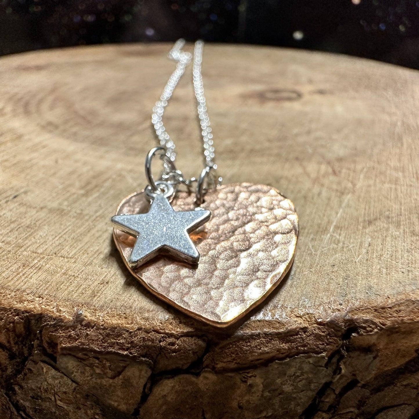 Handmade Copper and Silver Pendant - HEART & STAR